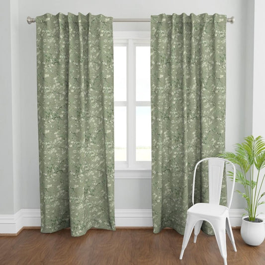 Impressionist Curtain Panel - Almond Blossom Sage by delinda_graphic_studio